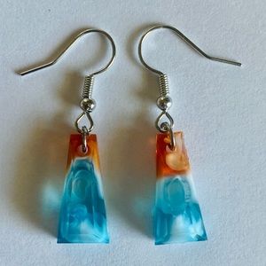 Red/orange, white, blue triangle resin earrings OPTION 2